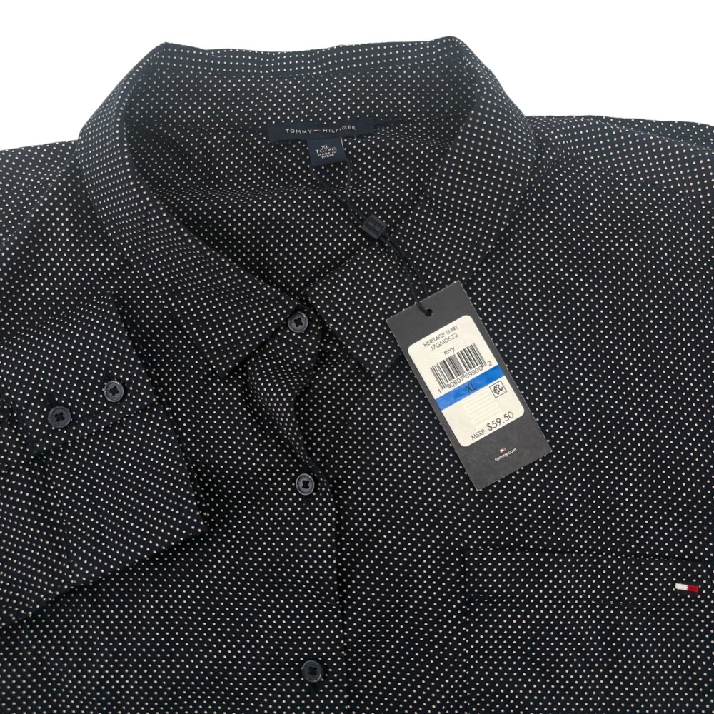 Tommy Hilfiger Heritage Shirt Womens XL Navy Blue Polka Dot Button Up J7GM0623